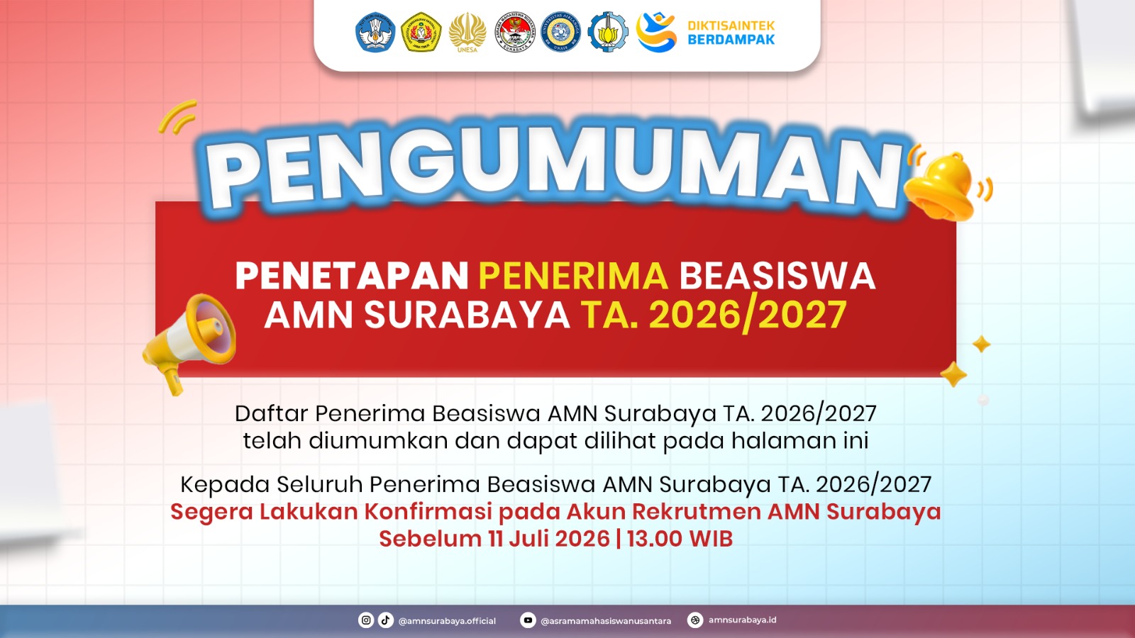 PENGUMUMAN HASIL SELEKSI PENERIMAN BEASISWA AMN 2026
